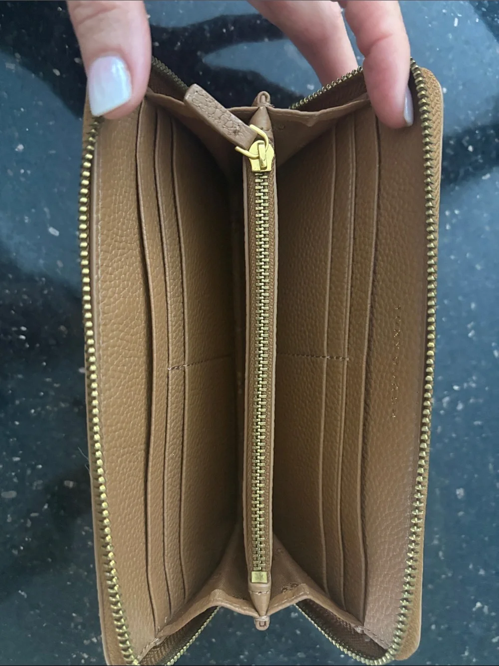 Tory Burch Brown Tan Britten Continental Leather Wallet with Gold Logo